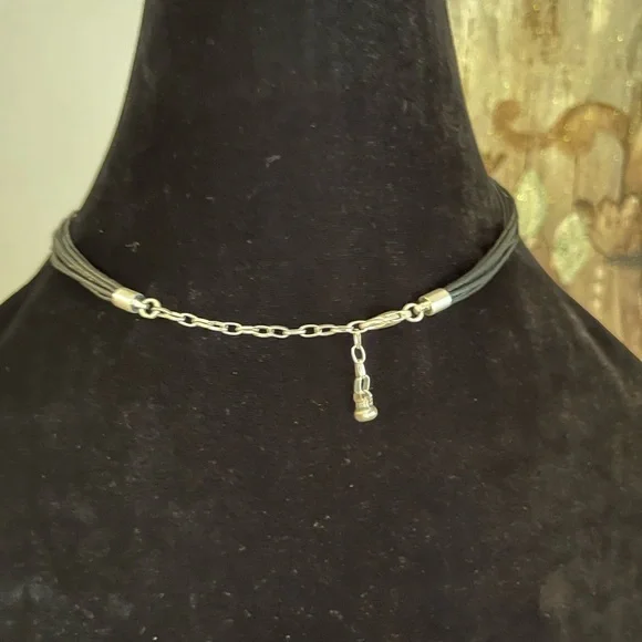 New Floral Choker Silver Pendant on Black Cord - Picture 6 of 7